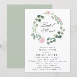 Eukalyptus Pink Floral Wreath Brautparty Einladung