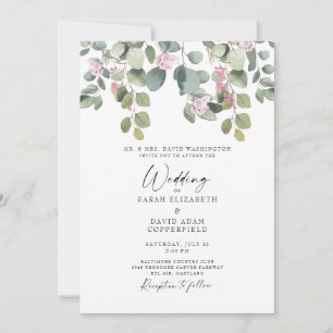 Eukalyptus & Pink Rose Elegantes Hochzeitsempfang Einladung