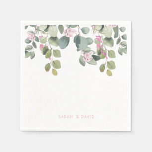 Eukalyptus & Pink Rose Hochzeitcocktail Serviette