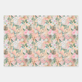 Eukalyptus Pink White Floral Boho Bridal Geburtsta Geschenkpapier Set