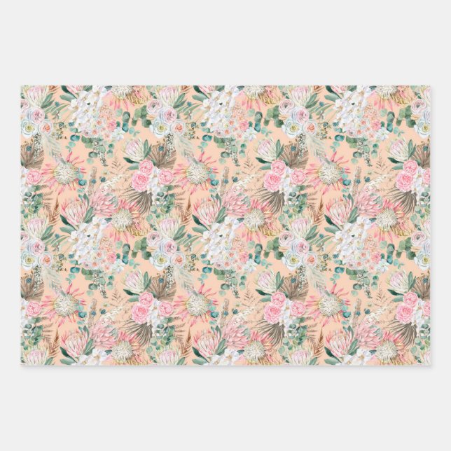 Eukalyptus Pink White Floral Boho Bridal Geburtsta Geschenkpapier Set (Vorderseite)