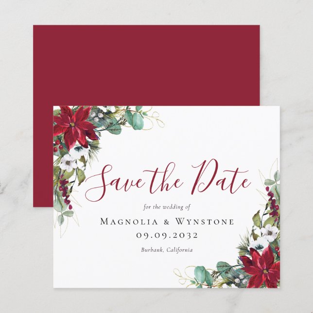 Eukalyptus Poinsettia Save the Date (Vorne/Hinten)