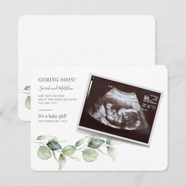 Eukalyptus Pregnancy Greenery Gender Reveal Card (Vorne/Hinten)