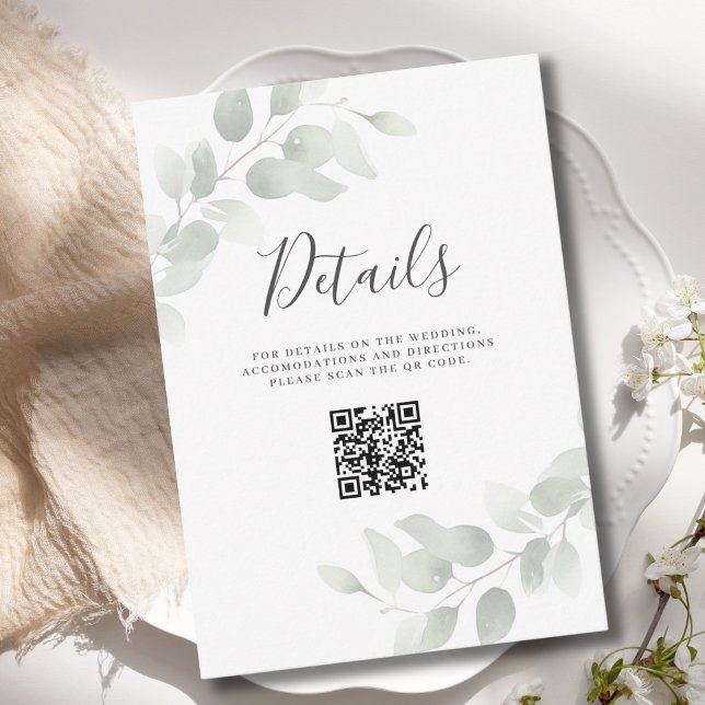 Eukalyptus QR Code Hochzeitungs-Detailkarte (Von Creator hochgeladen)