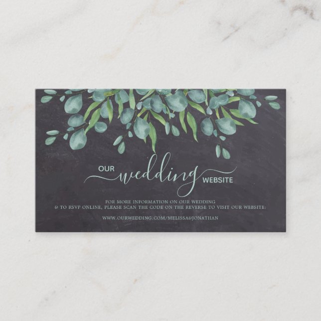 Eukalyptus QR Code Rustic Wedding Online RSVP Card Visitenkarte (Vorderseite)