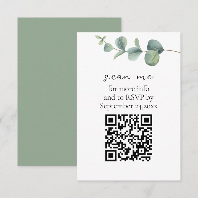 Eukalyptus QR Code Wedding RSVP Begleitkarte (Vorne/Hinten)