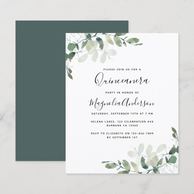 Eukalyptus-Quinceanera-Party Einladung (Vorne/Hinten)