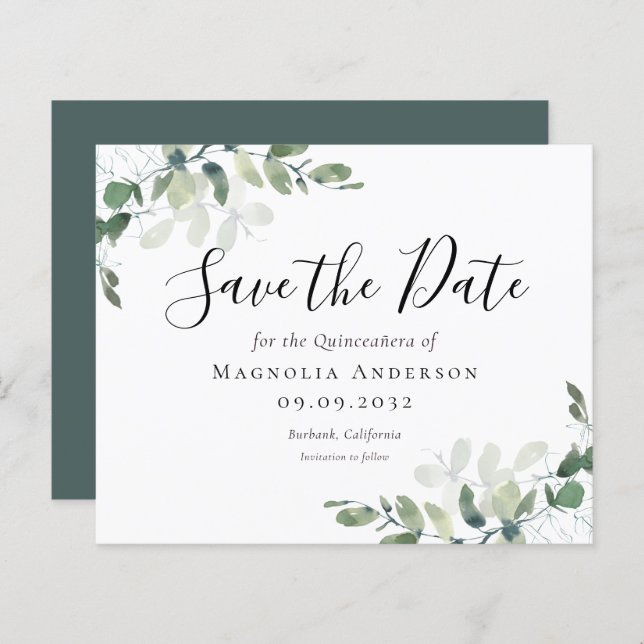 Eukalyptus Quinceañera Save the Date (Vorne/Hinten)