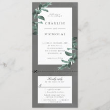Eukalyptus-Rahmen auf graue Hochzeitseinladung w u