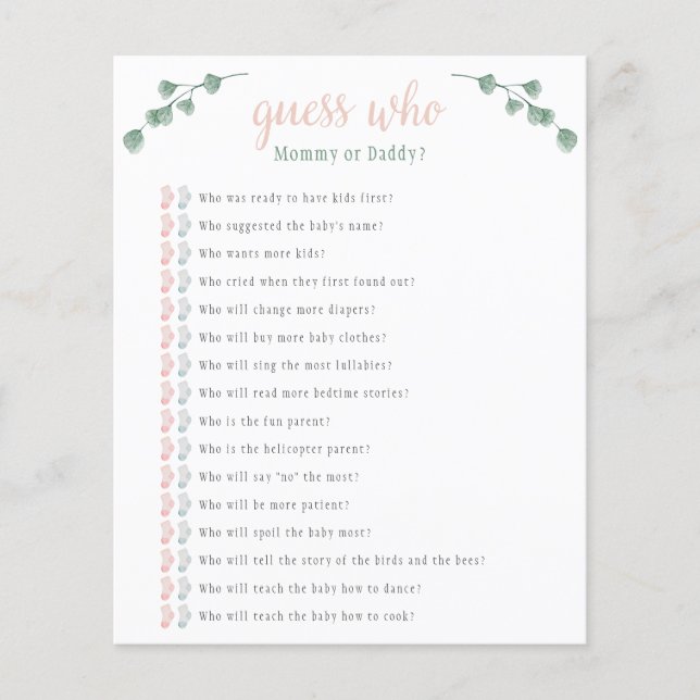 Eukalyptus rät, wer Baby-Duschspiel (Vorderseite)