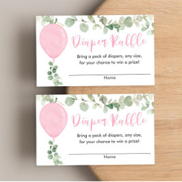 Eukalyptus-Rosa-Ballon-Babydusche-Windel-Tombola Begleitkarte