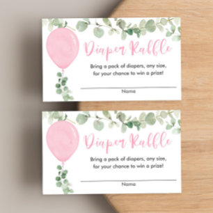Eukalyptus-Rosa-Ballon-Babydusche-Windel-Tombola Begleitkarte