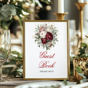 Eukalyptus-Rosa-Burgunder-Gästebuch-Schild Poster