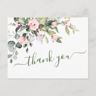 Eukalyptus-Rosa-Rosen Hochzeit Danke Postkarte
