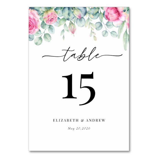 Eukalyptus-Rose | Elegant Boho Greenerity Wedding Tischnummer (Vorderseite)