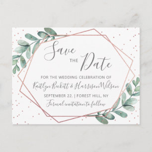 Eukalyptus Rose Gold Geometrie Save the Date Ankündigungspostkarte