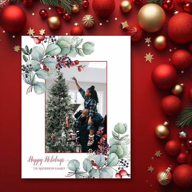 Eukalyptus, Rote Berries, 2 Foto Weihnachten Postkarte (Von Creator hochgeladen)
