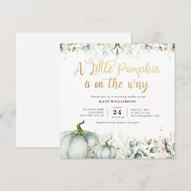 Eukalyptus rötlich-floraler Kürbis Einladung (Vorne/Hinten)