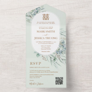 Eukalyptus Round-Frame-Chinesische Hochzeit All In One Einladung