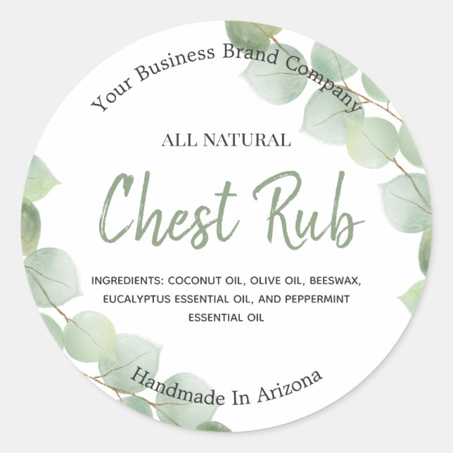 Eukalyptus-Rub-Salbe-Etikett für Wasserfarben Runder Aufkleber (Vorderseite)