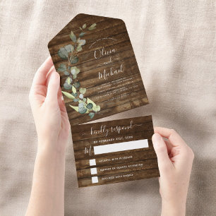 Eukalyptus Rustic Country Wood Wedding RSVP All In One Einladung