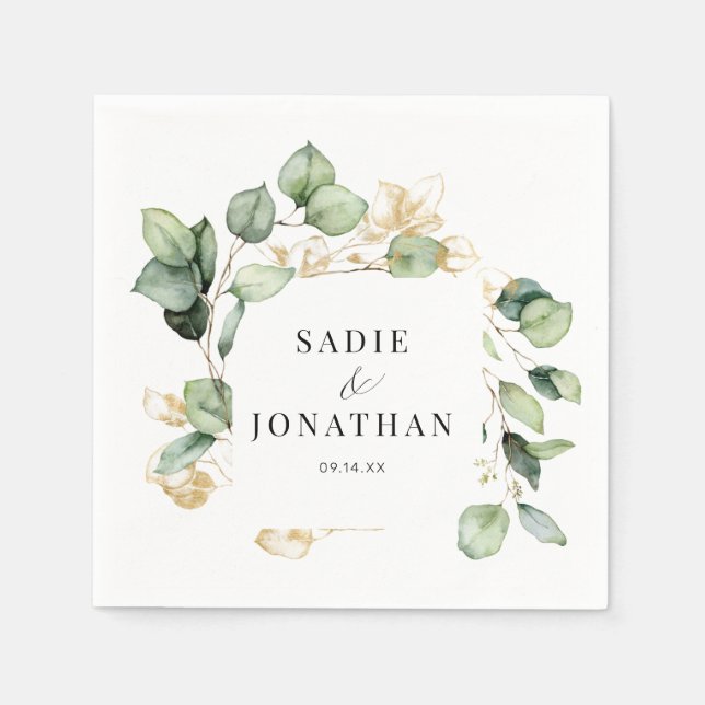 Eukalyptus Rustic Gold Botanical Wedding Serviette (Vorderseite)