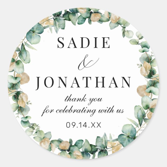 Eukalyptus Rustic Gold Botanical Wedding Sticker (Vorderseite)