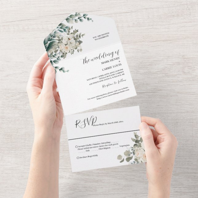 Eukalyptus Rustic Greenerity Wedding All In One Einladung (Abreißen)