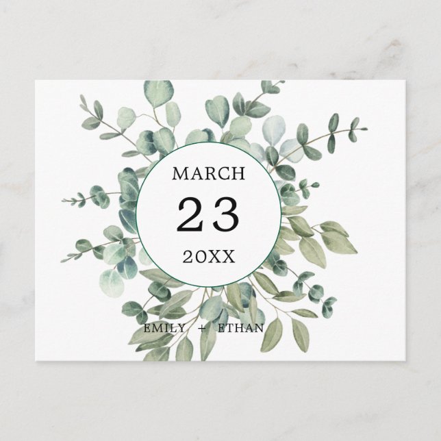 Eukalyptus Rustic Greenerity Wedding Einladungspostkarte (Vorderseite)