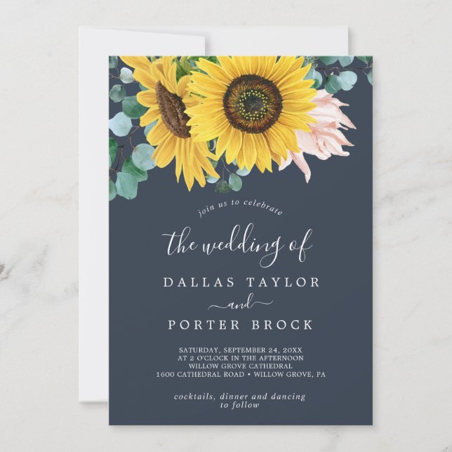 Eukalyptus rustic Sunflower | Hochzeit von Einladung (Vorderseite)