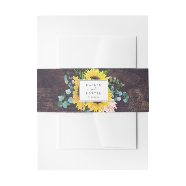 Eukalyptus rustic Sunflower | Hochzeit von Holz Einladungsbanderole (Vorderseite Beispiel)