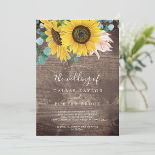 Eukalyptus rustic Sunflower   Lighter Wood Wedding Einladung