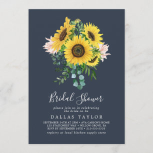 Eukalyptus rustic Sunflower   Navy Brautparty Einladung
