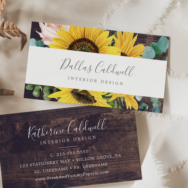 Eukalyptus rustic Sunflower | Wood Business Card Visitenkarte (Von Creator hochgeladen)