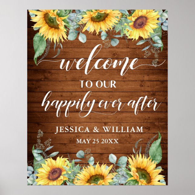 Eukalyptus Rustic Wedding Begrüßungszeichen Poster (Vorne)