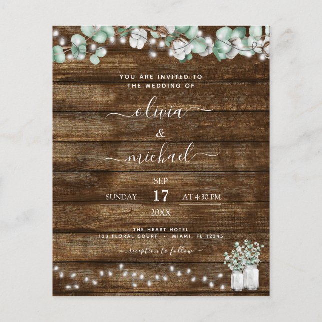 Eukalyptus Rustic Wedding Einladungen Flyer (Vorne)
