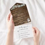 Eukalyptus Rustic Wedding String Lichter alle in e All In One Einladung<br><div class="desc">Rustikales Land im Freien auf dunklem Holz mit Grünpflanzen Eukalyptus und Baumwolle mit Jars auf String Light Spring,  Summer,  Winter,  Herbst oder Hochzeit im Herbst Einladungen - beinhaltet eine schöne und elegante Schrift Typografie für die besondere Feier.</div>