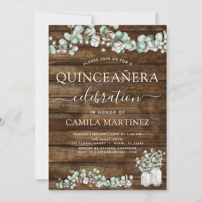 Eukalyptus Rustic Wood Quinceanera Celebration Einladung (Vorderseite)