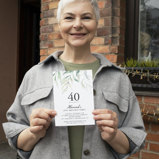 Eukalyptus rustikal 40. Geburtstags-Party Einladun Einladung