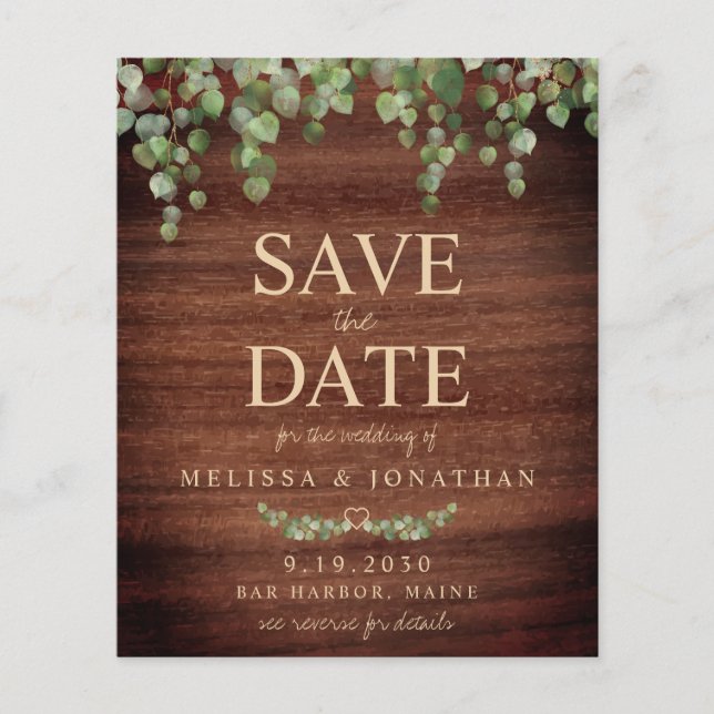 Eukalyptus Rustikaler QR-Code Save the Date (Vorderseite)