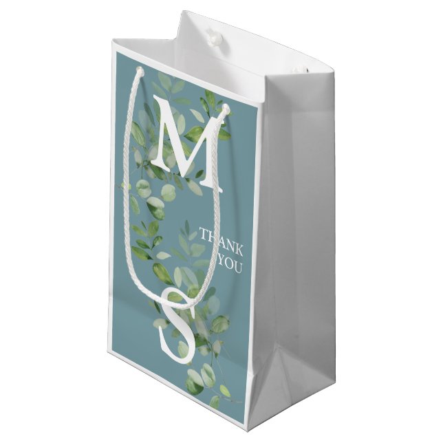 Eukalyptus-Sage-Gastgeschenk Hochzeit für Monogram Kleine Geschenktüte (Vorderseite Schrägansicht)