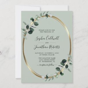 Eukalyptus Sage Gold Metallic Wedding Einladung
