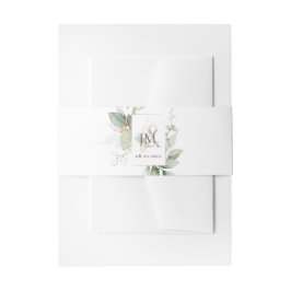 Eukalyptus Sage Green Gold Mit Monogramm Einladungsbanderole
