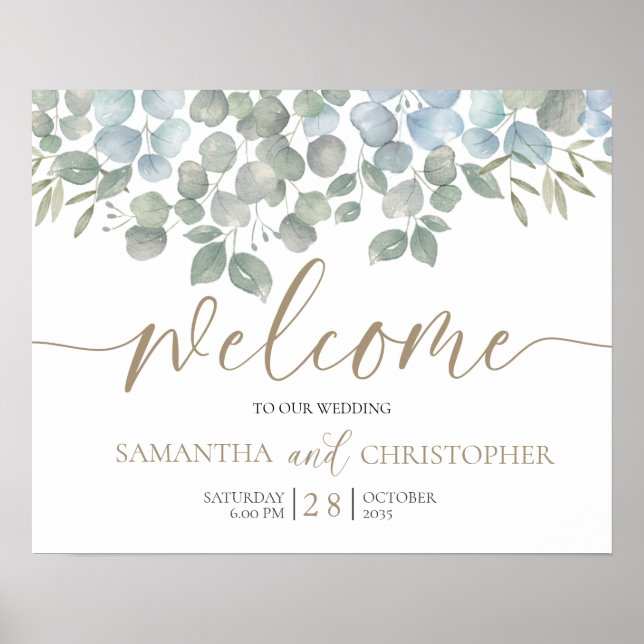 Eukalyptus Sage Green Gold Wedding Poster (Vorne)