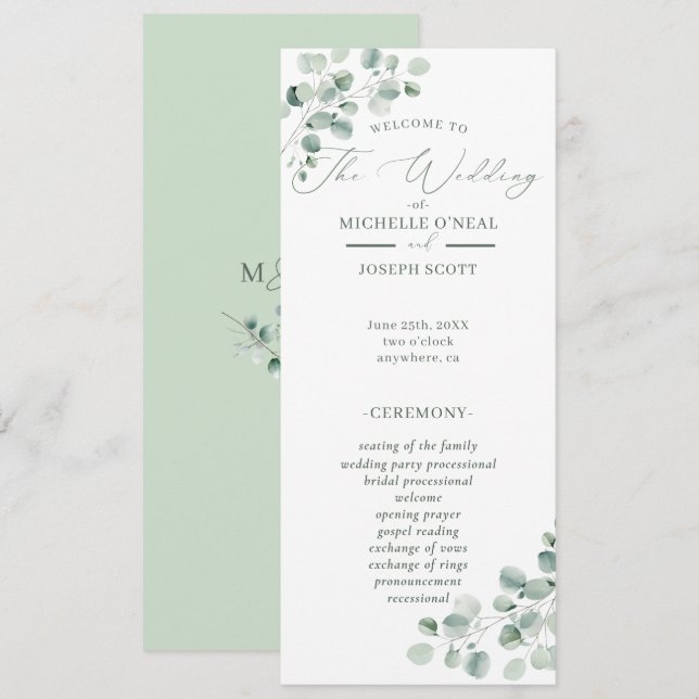 Eukalyptus Sage Green Watercolor Wedding Program (Vorne/Hinten)