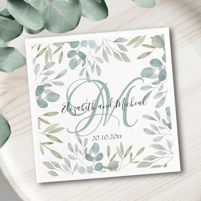 Eukalyptus Sage Green Watercolor Wedding Serviette (Von Creator hochgeladen)