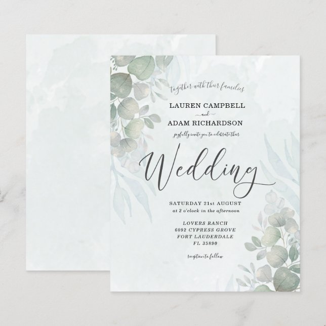 Eukalyptus Sage Green Wedding Einladung (Vorne/Hinten)