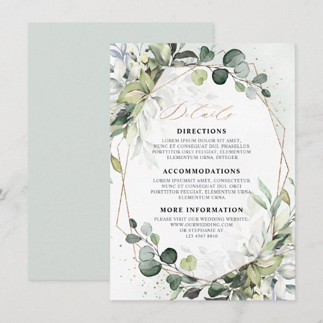 Eukalyptus Sage Greenery Geometric Wedding Details Begleitkarte (Vorne/Hinten)