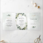 Eukalyptus Sage Greenery Moderne geometrische Hoch Dreifach Gefaltete Ankündigung<br><div class="desc">Moderne und elegante Frühjahr/Hochzeitsinie im Mittelsommer mit einem Bouquet von sanften Aquarellen,  üppig grünen Blätter / botanischen Blätter / Eukalyptus / Sukkulenten und goldenen geometrischen Rahmen . Weitere passende Designs und Variationen finden Sie in meinem "Blitzweddingpaperie" Shop. Und zögern Sie nicht,  mich für weitere Anpassungen oder Match-Artikel zu kontaktieren.</div>