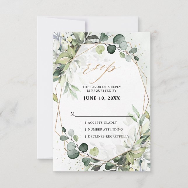 Eukalyptus Sage Greenery Moderne geometrische Hoch RSVP Karte (Vorderseite)